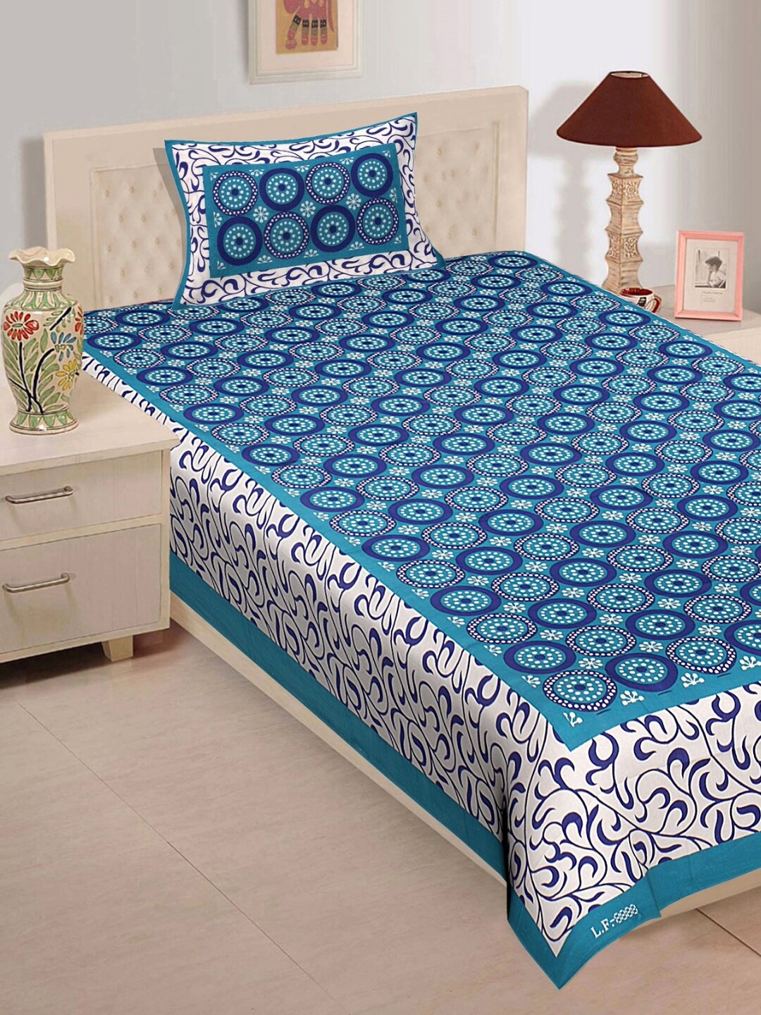 

Rajasthanikart Blue & White Floral Cotton 120 TC Single Bedsheet & 1 Pillow Cover