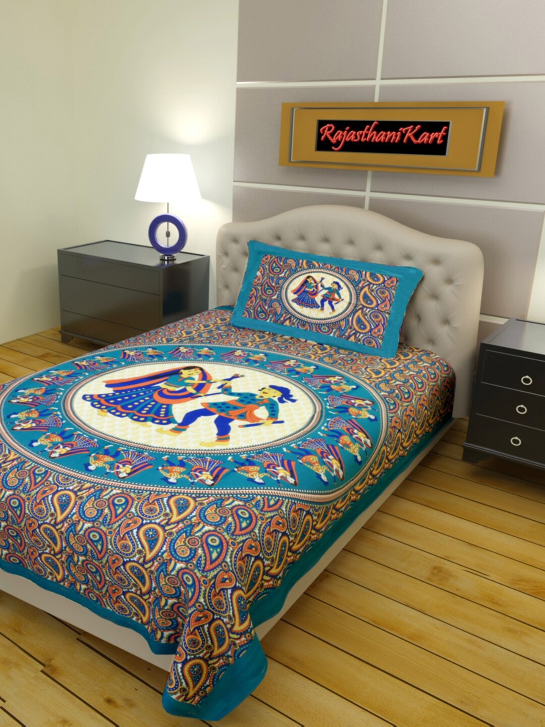 

Rajasthanikart Green & White Ethnic Motifs Cotton 120 TC Single Bedsheet & 1 Pillow Cover