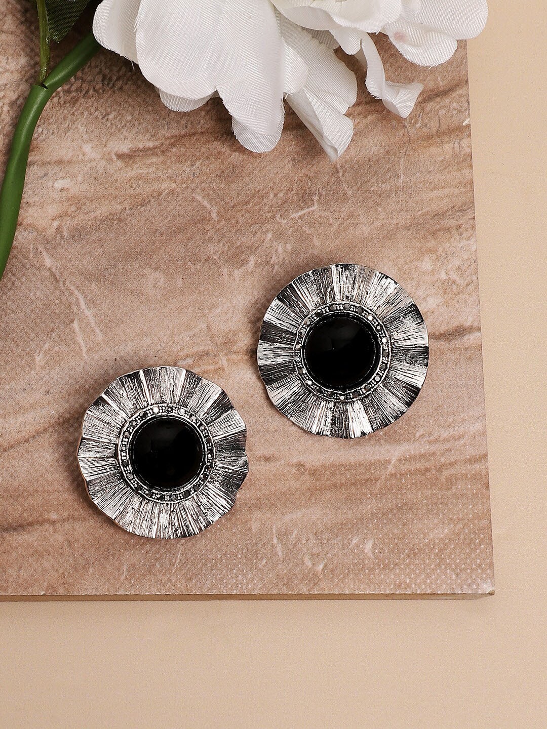 

SOHI Silver Plated Stone Studded Studs Earrings