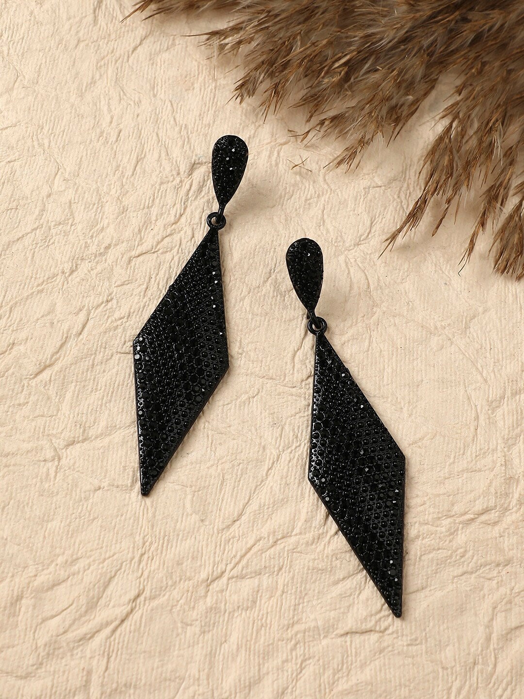 

SOHI Stone Studded Drop Earrings, Black