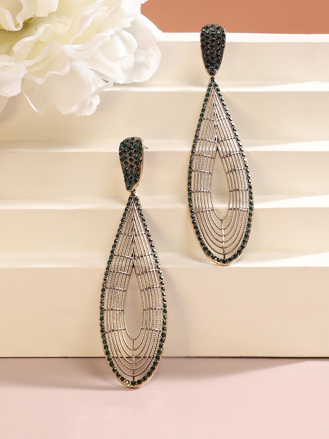 

SOHI Gold-Plated Artificial Stones Contemporary Drop Earrings, Green