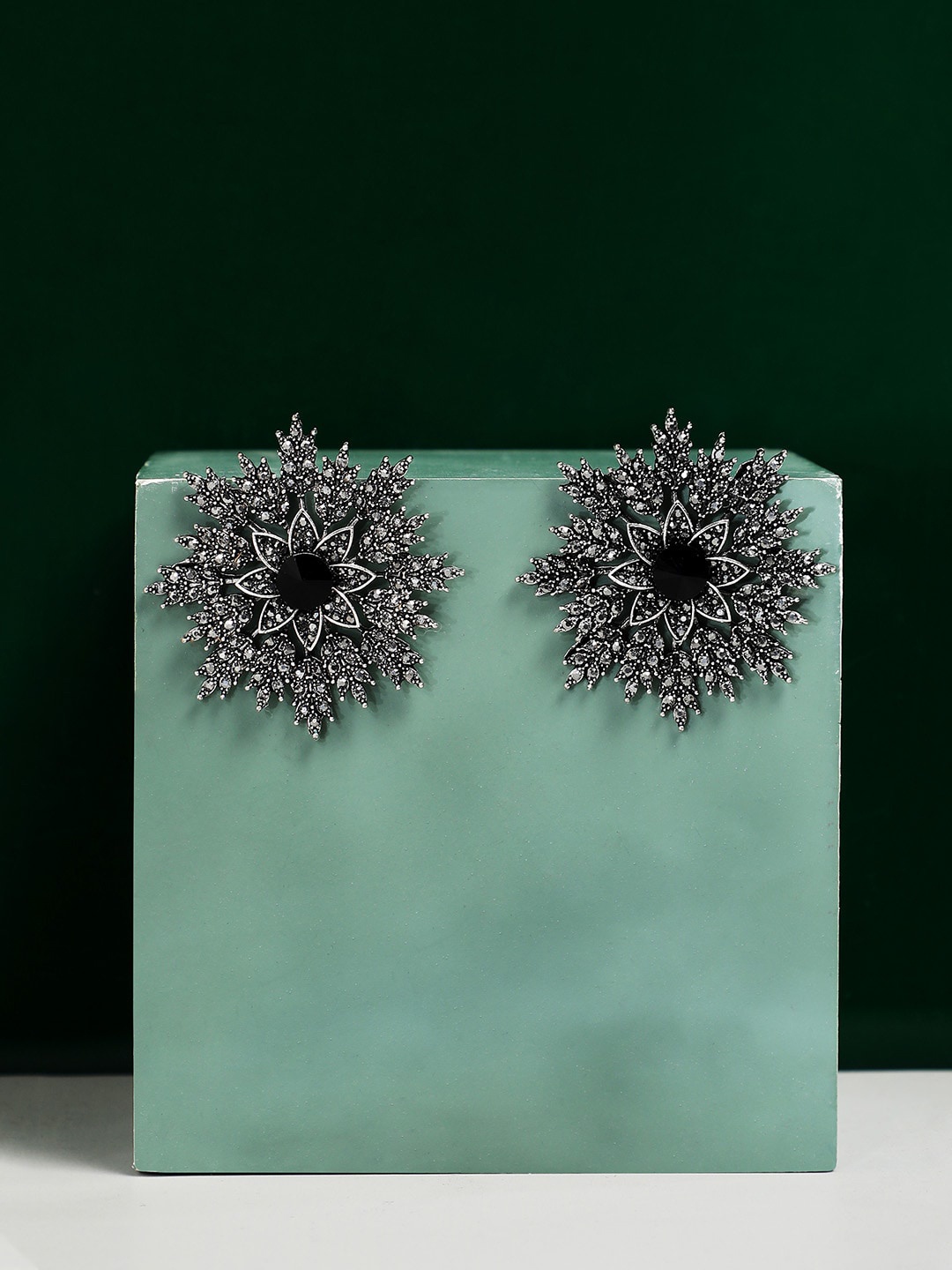 

SOHI Silver-Plated Stone-Studded Contemporary Studs Earrings