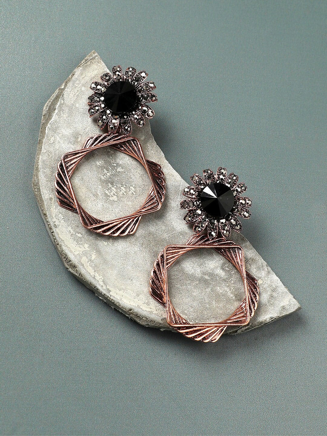 

SOHI Rose Gold-Plated Contemporary Drop Earrings, Black