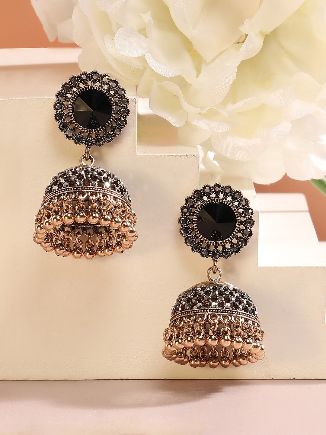 

SOHI Gold-Plated Artificial Stones Contemporary Jhumkas