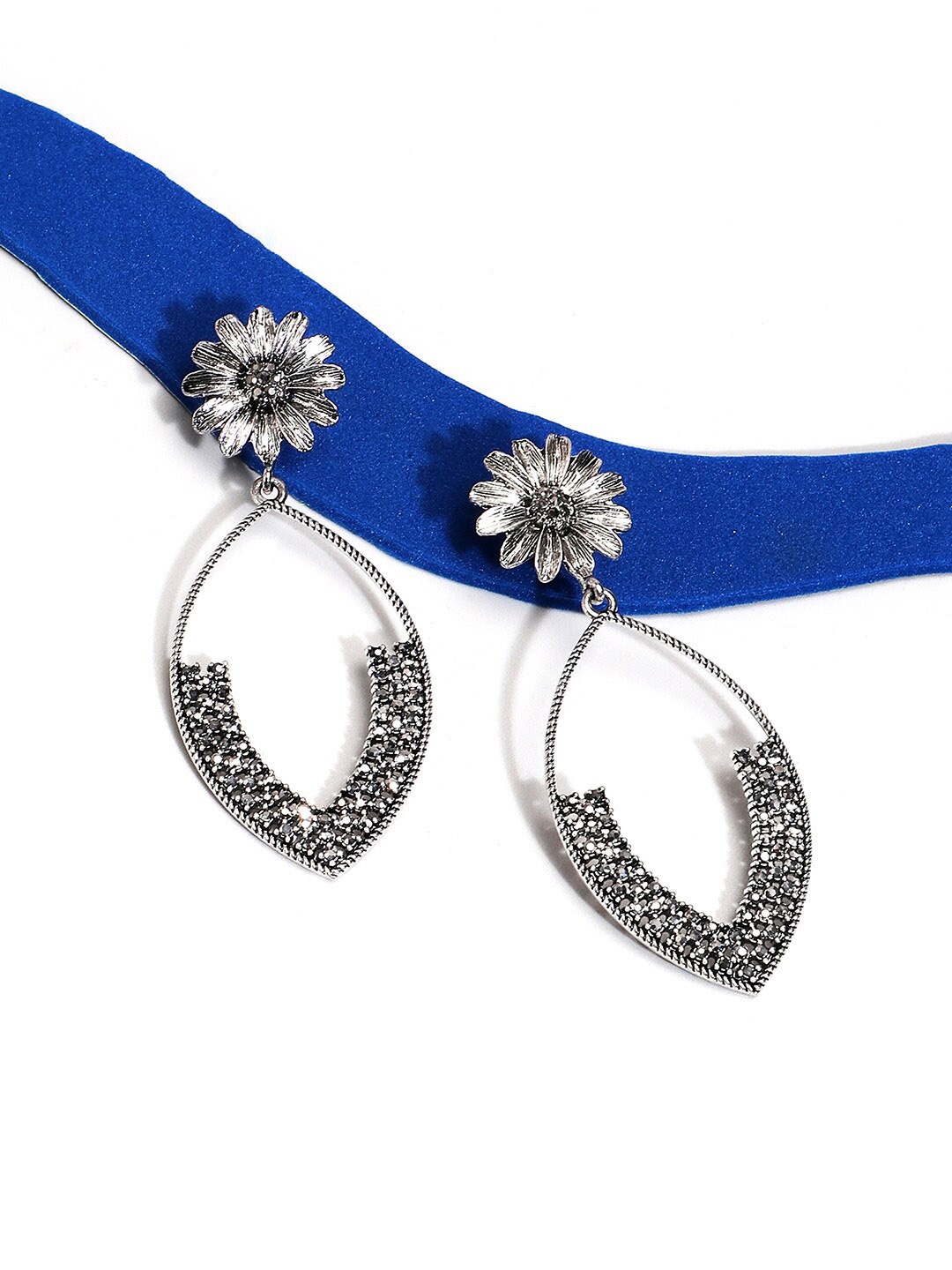 

SOHI Silver Plated Stone Studded Drop Earrings