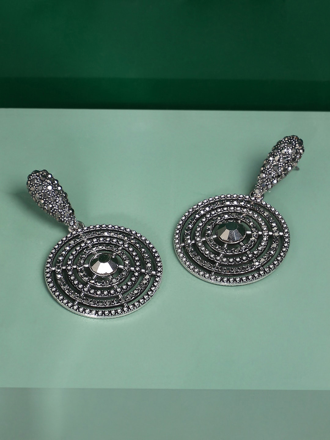 

SOHI Silver-Plated Artificial Stones Contemporary Drop Earrings
