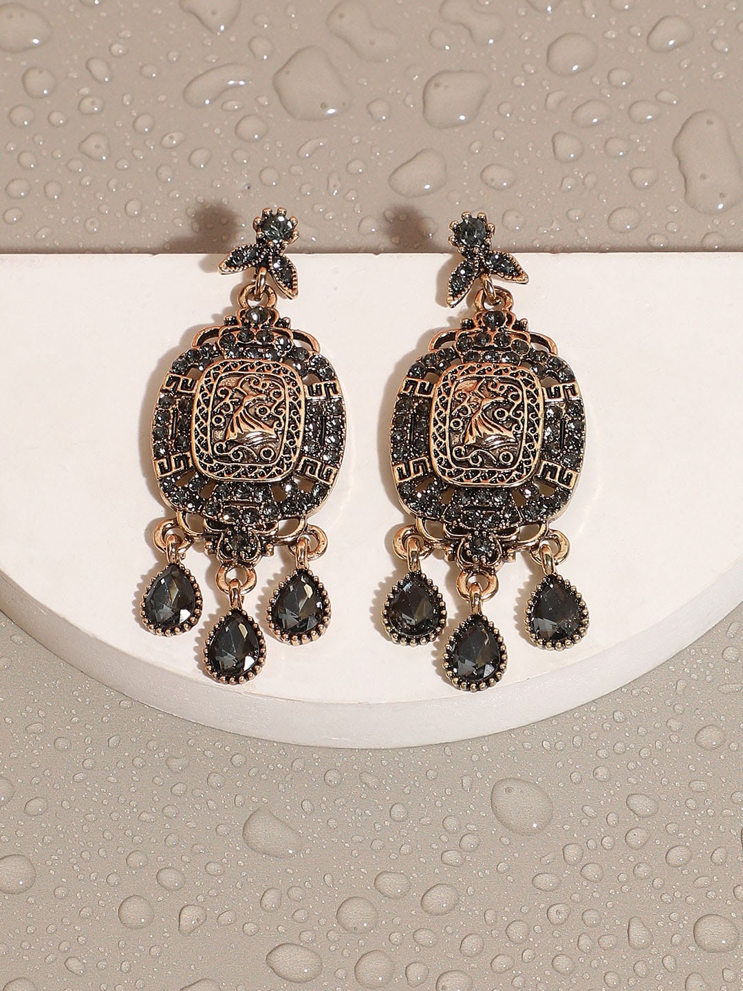 

SOHI Gold-Plated Contemporary Antique Drop Earrings