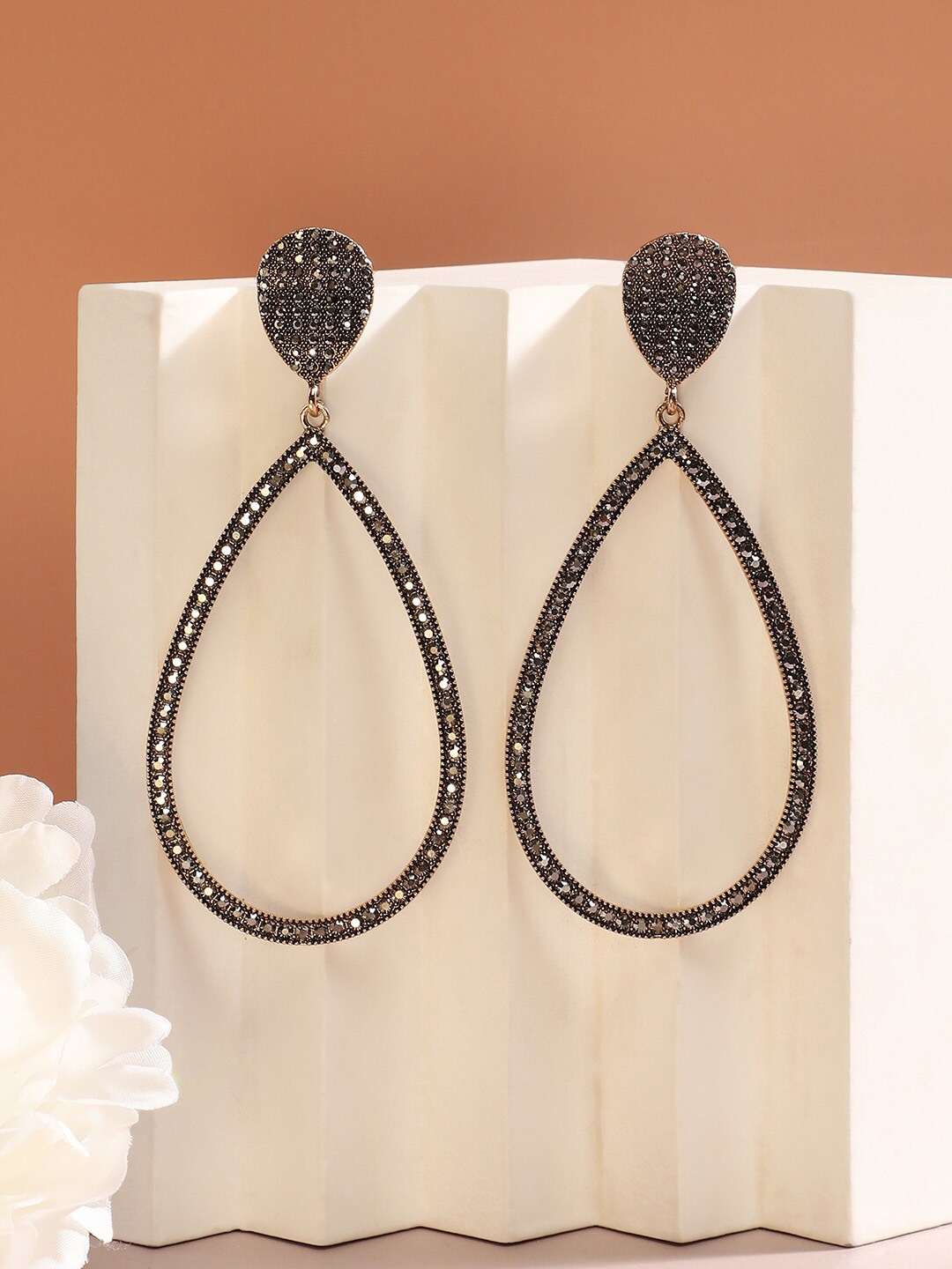 

SOHI Silver Plated Crystals Studded Drop Earrings