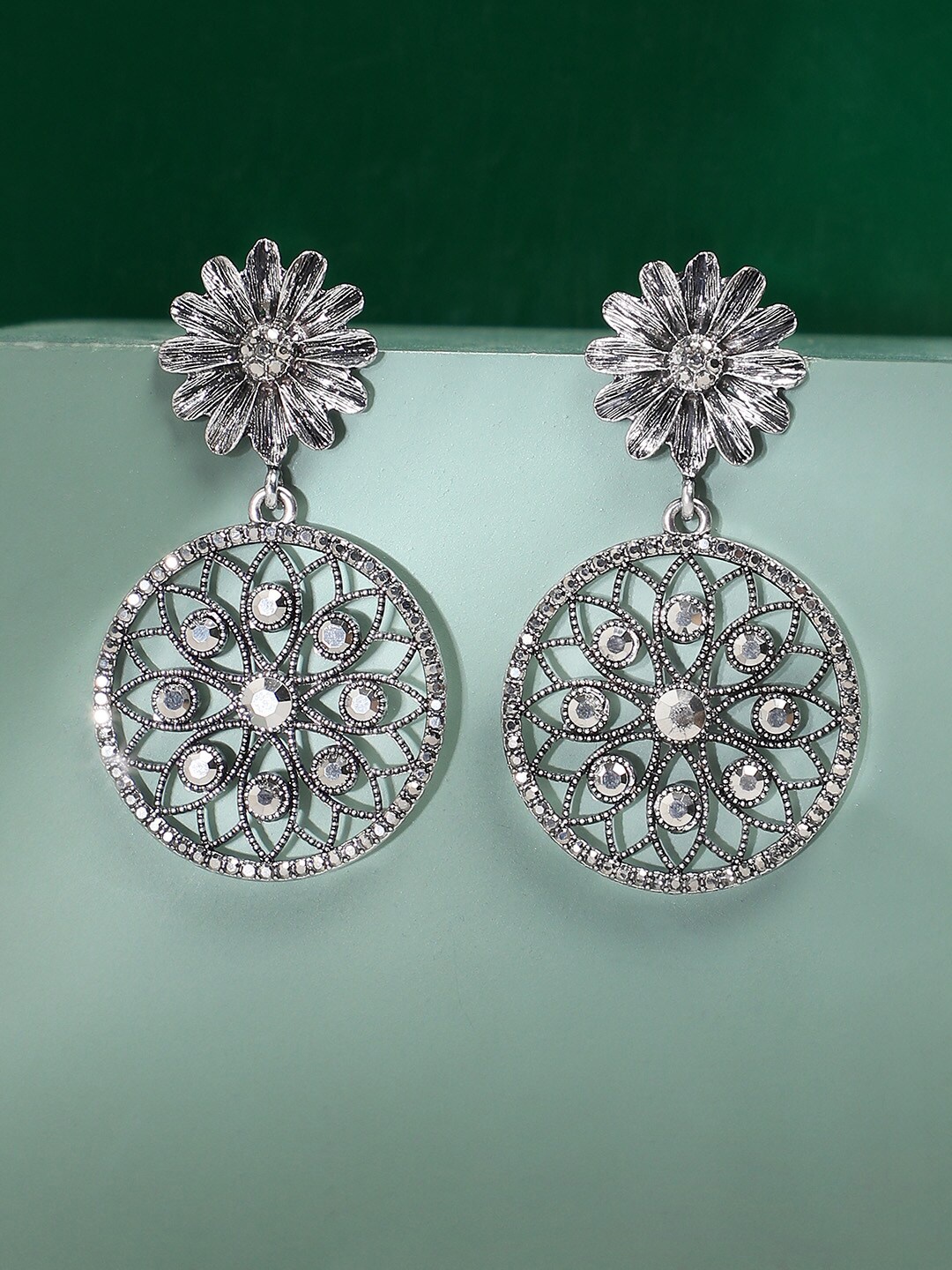 

SOHI Silver-Plated Contemporary Drop Earrings