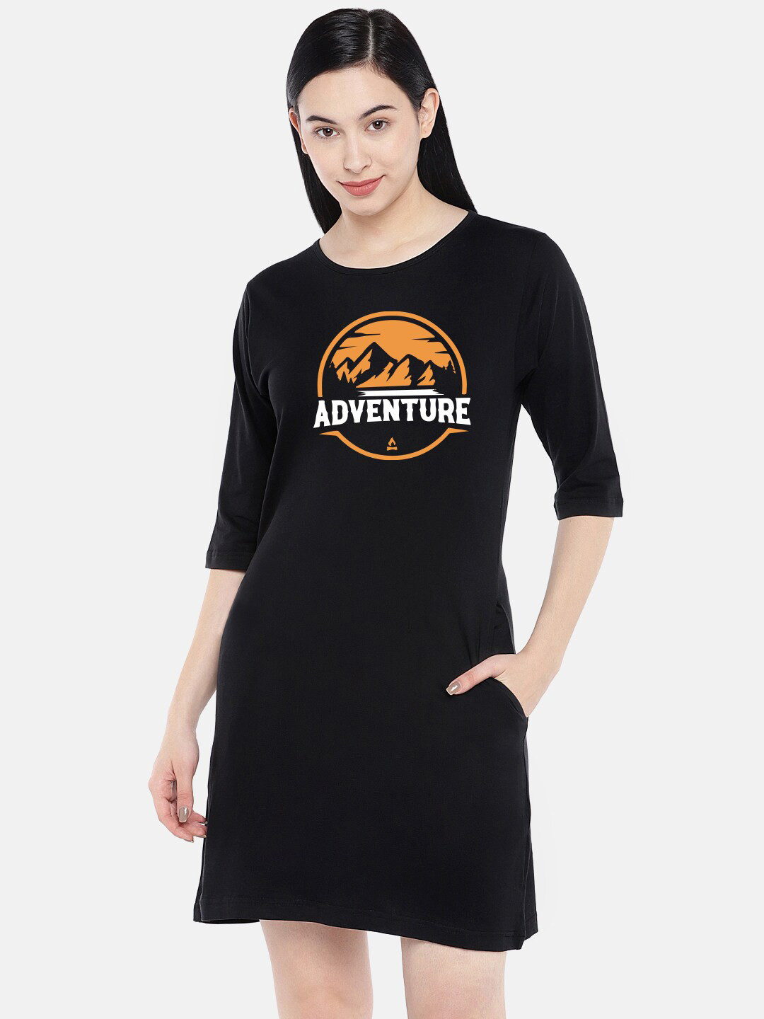 

STATUS MANTRA Typography Printed Pure Cotton T-Shirt Dress, Black
