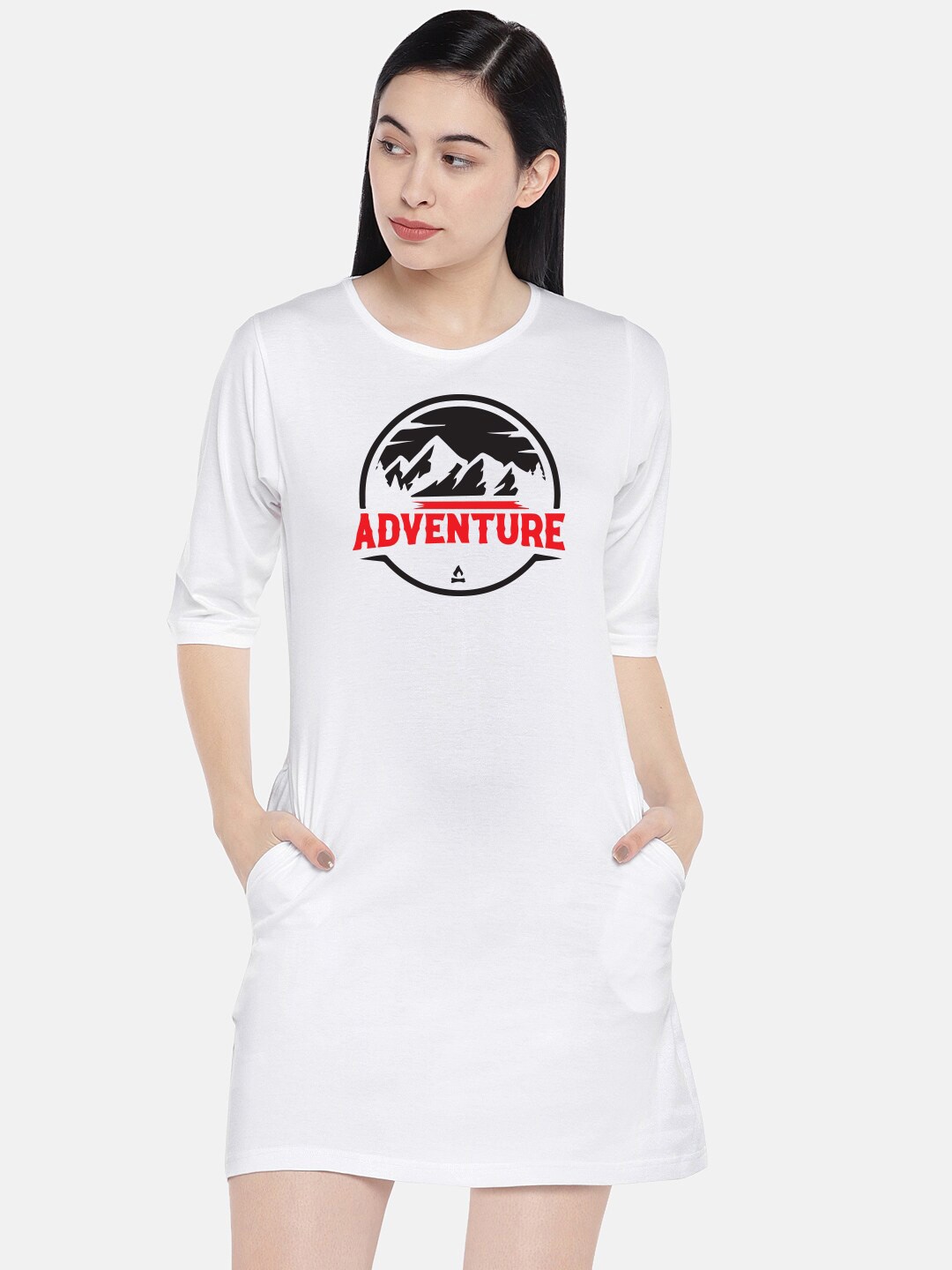 

STATUS MANTRA Typography Printed Pure Cotton T-shirt Dress, White