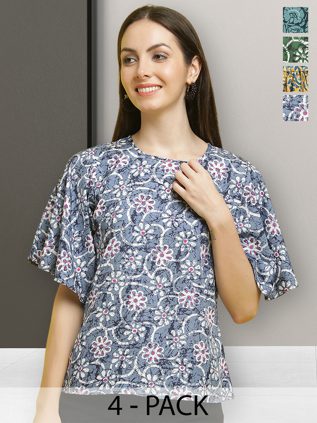 

Poshyaa Multicoloured Floral Print Crepe Empire Top, Multi