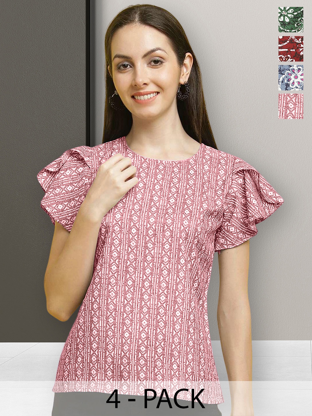 

Poshyaa Multicoloured Floral Print Flared Sleeve Crepe Top, Multi