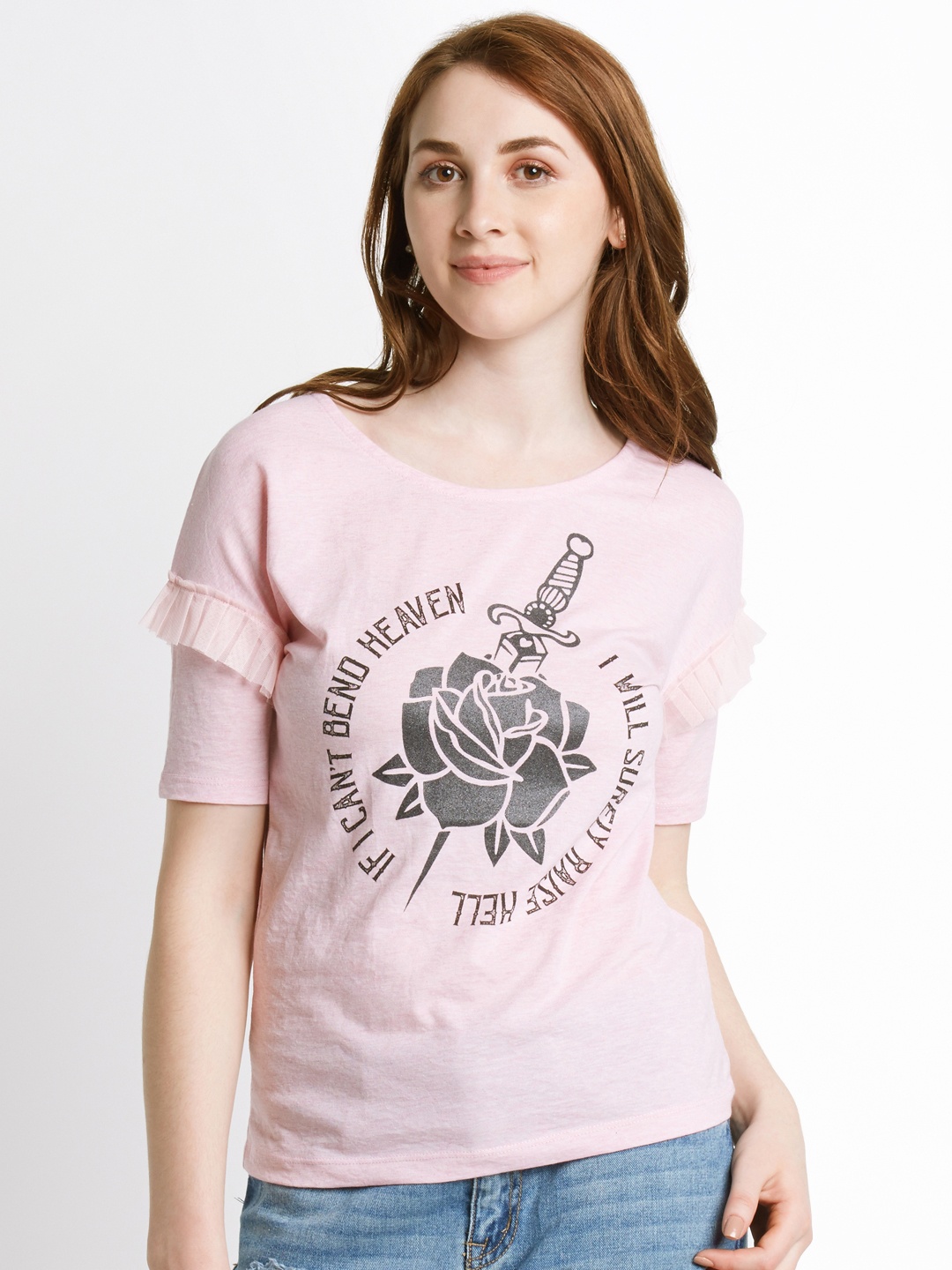 

SF JEANS by Pantaloons Women Pink Printed Round Neck T-shirt