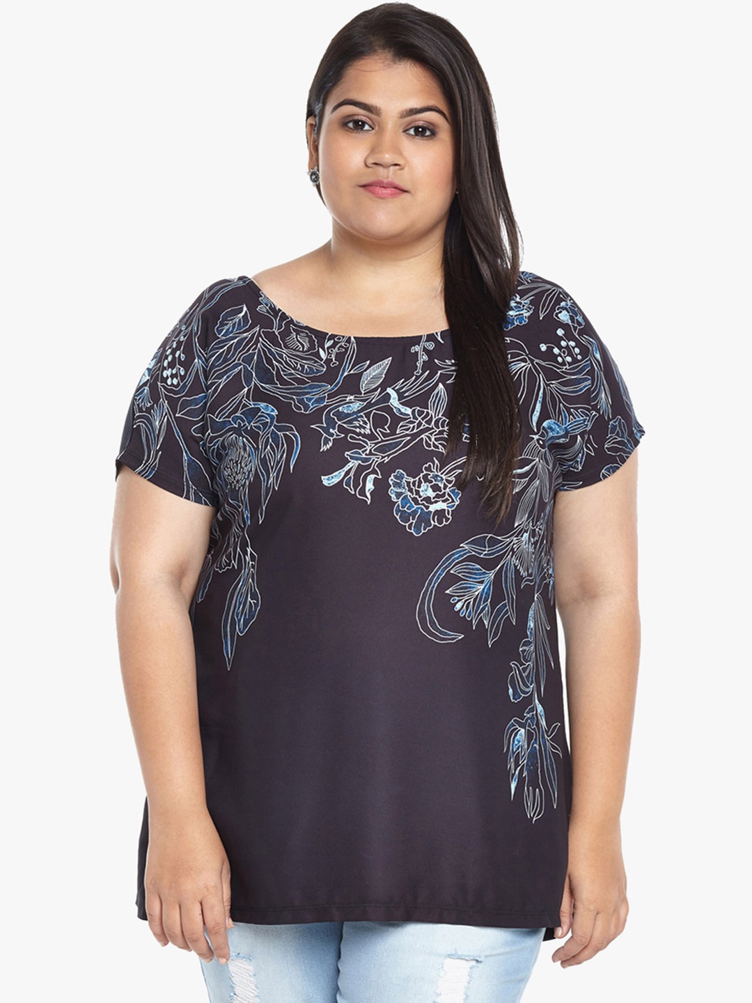 

ALTOMODA by Pantaloons Plus Size Women Black Printed Top