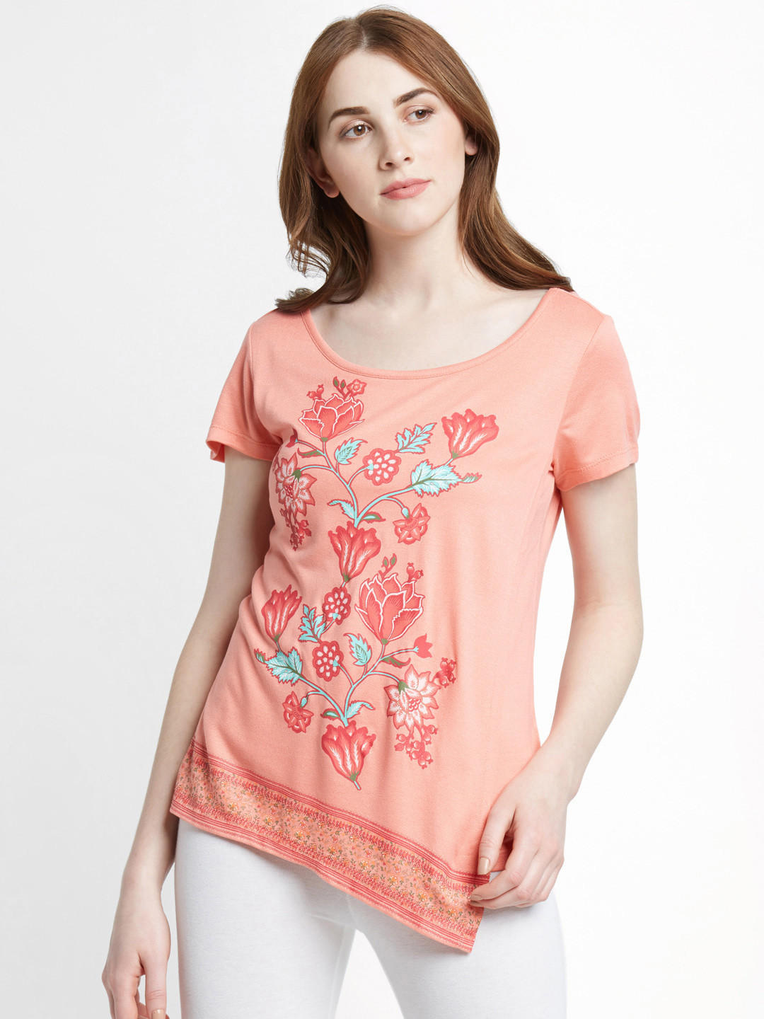 

Ajile by Pantaloons Women Coral Pink Printed Top