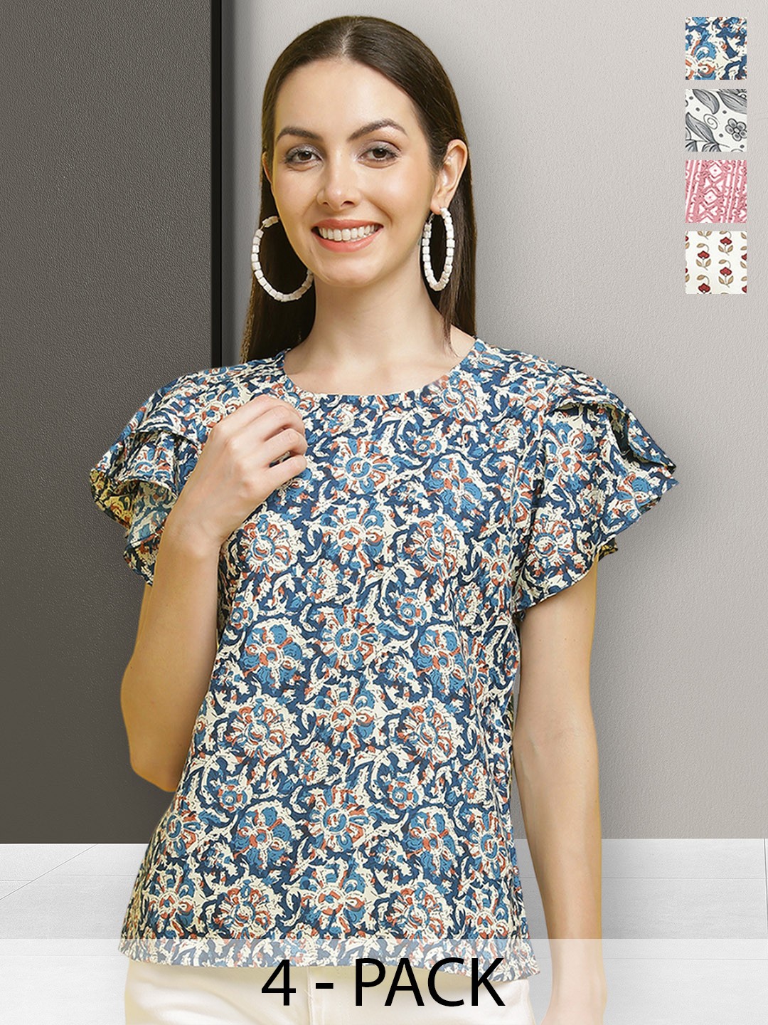 

Poshyaa Multicoloured Floral Print Crepe Peplum Top, Multi