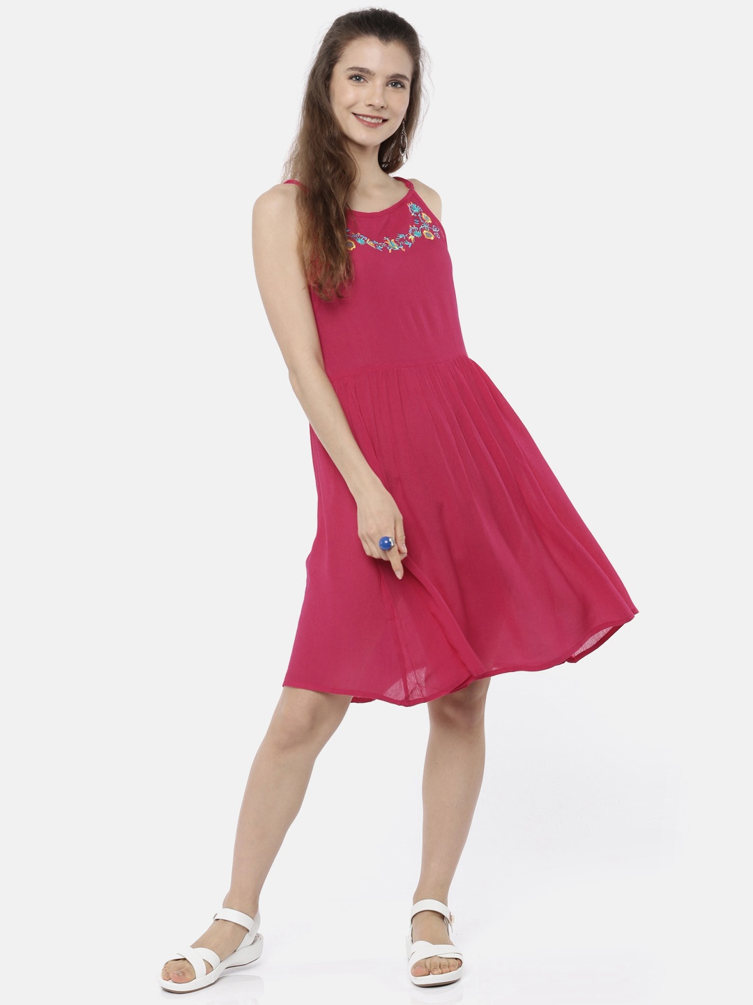 

Bronz Women Pink Solid A-Line Dress
