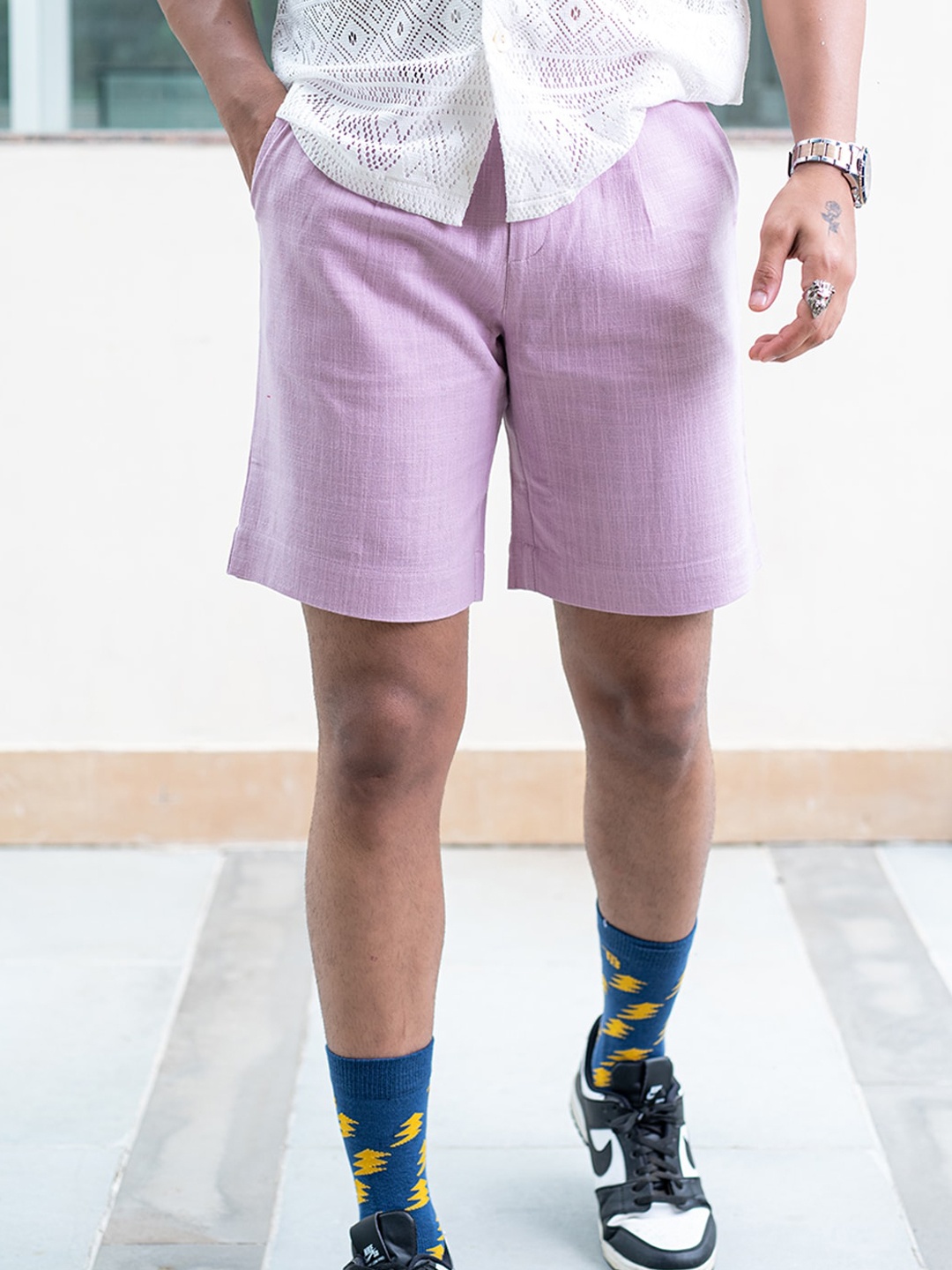 

Tistabene Men Mid-Rise Casual Linen Shorts, Lavender