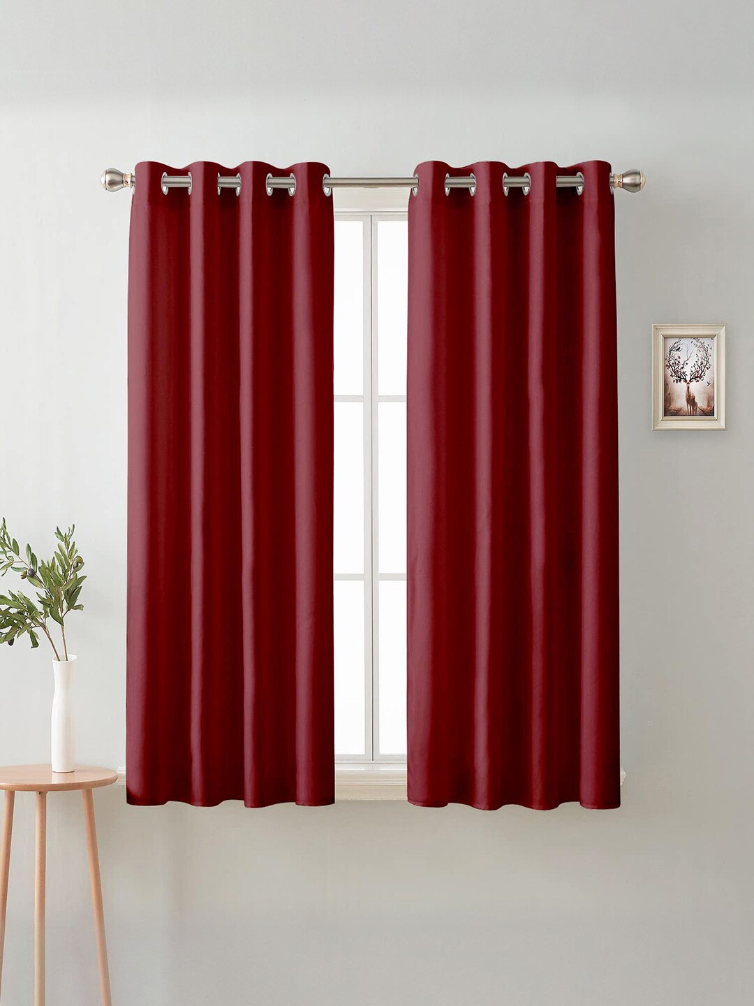 

Cloth Fusion Maroon 2 Pieces Room Darkening Blackout Window Curtains