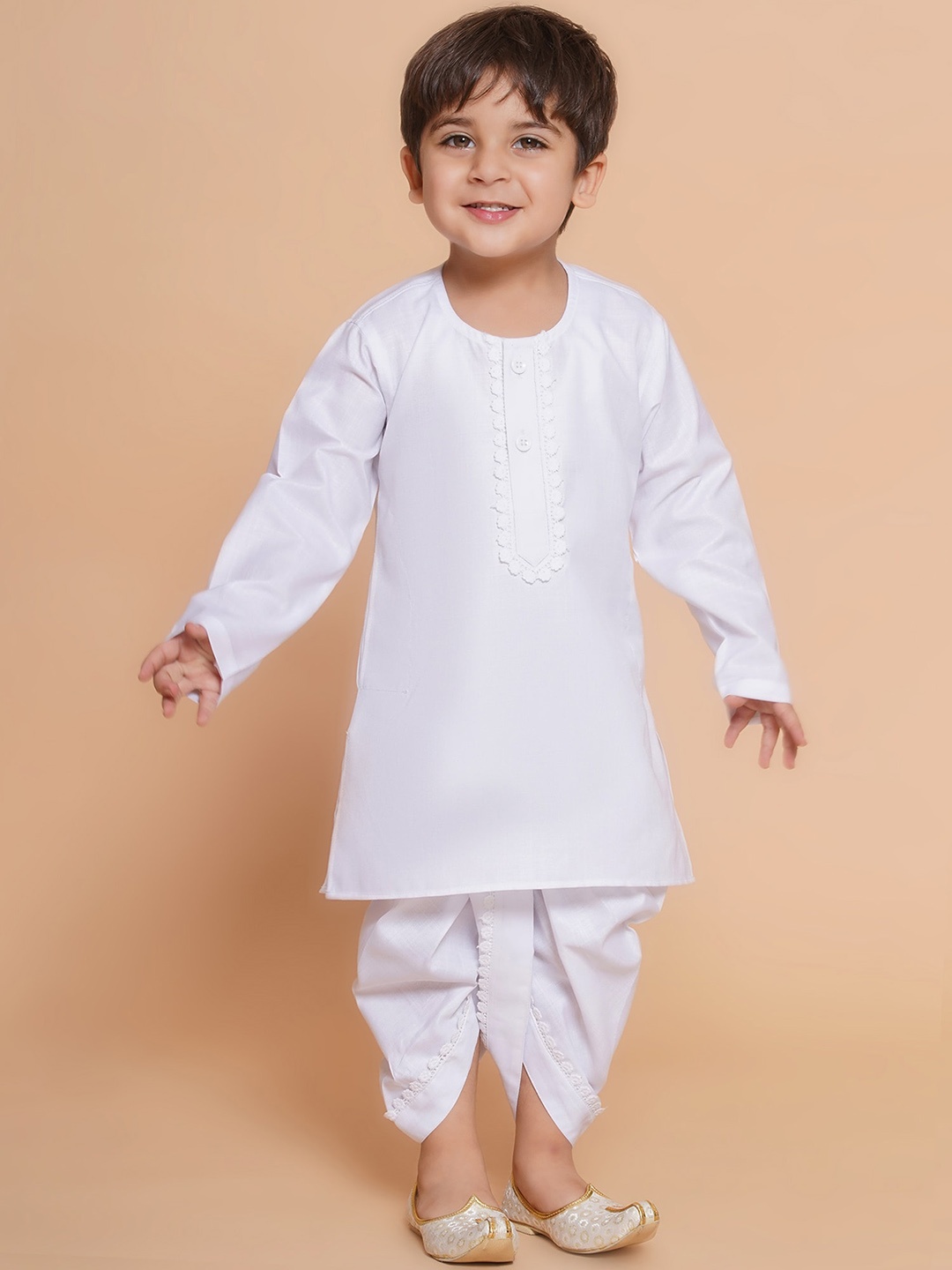 

Aj DEZInES Boys Pure Cotton Straight Kurta With Dhoti Pants, White