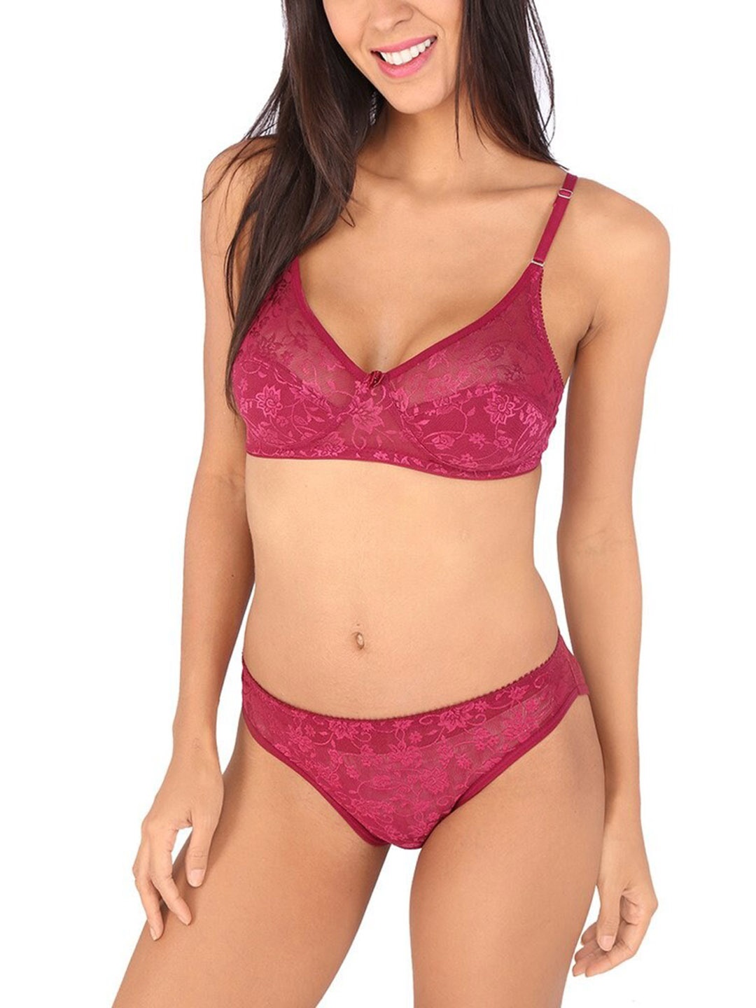 Bralux Self-Design Laced Lingerie Set, Burgundy
