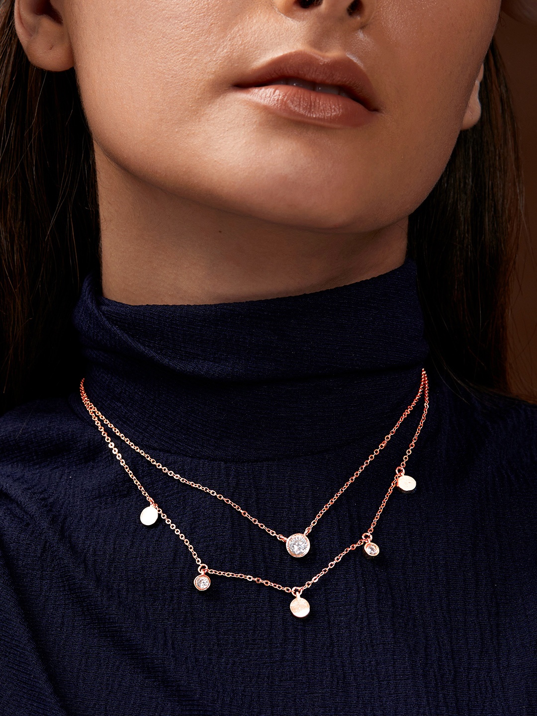 

MINUTIAE Rose Gold-Plated Layered Crystals Studded Necklace