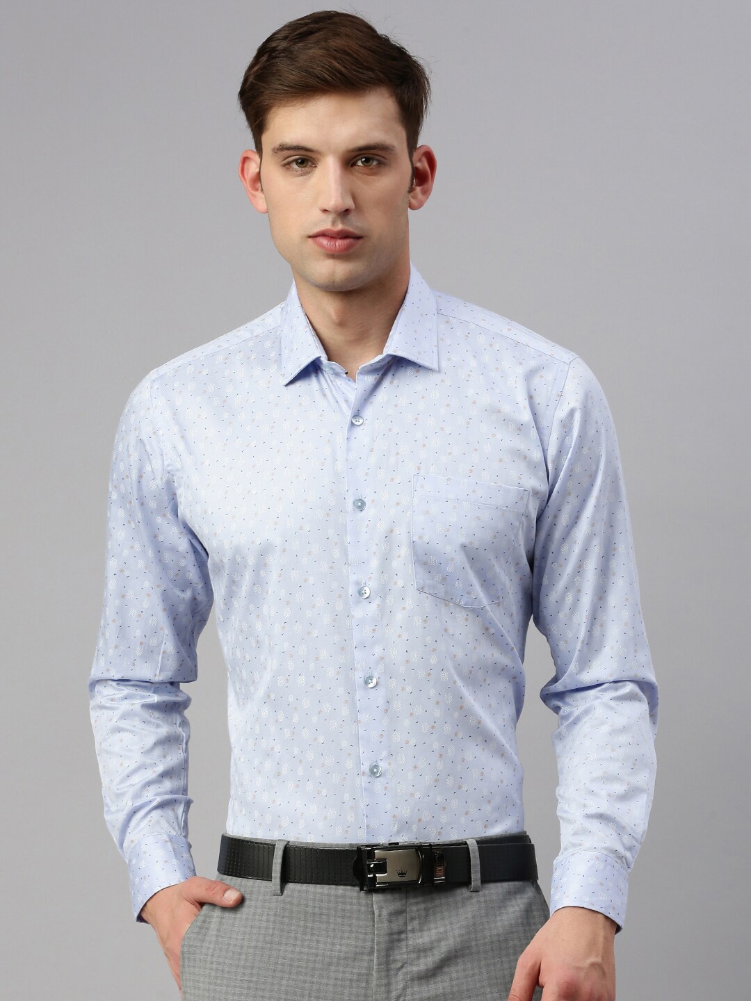 

ZEDD Printed Regular Fit Cotton Formal Shirt, Blue