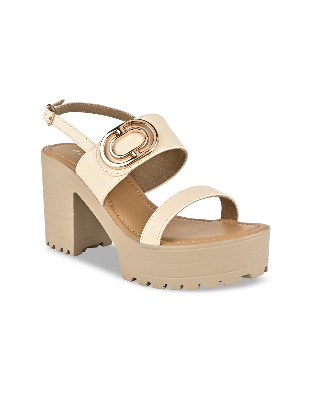 

Rocia Buckle Embellished Platform Heels, Beige