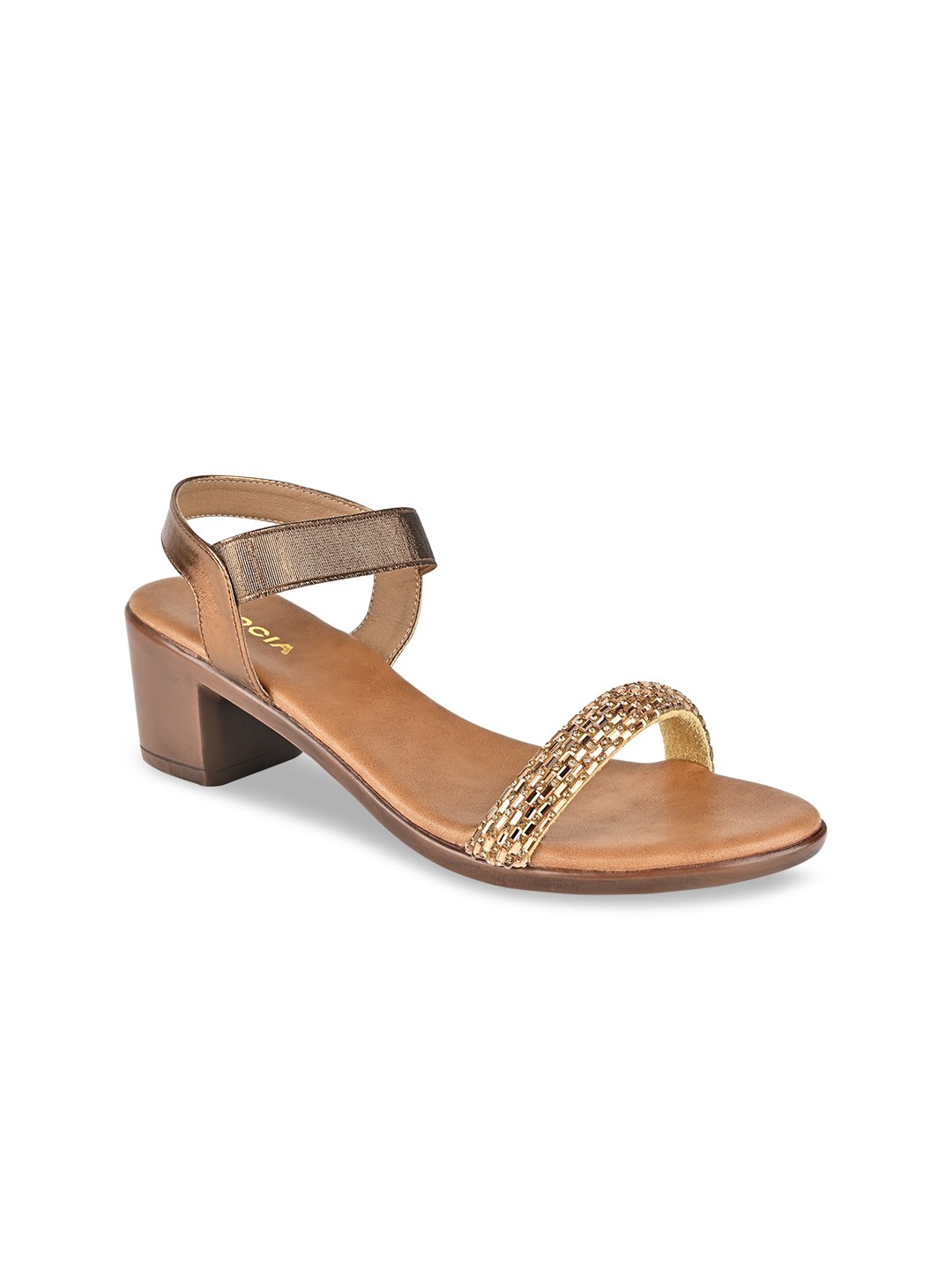 

Rocia Embellished Open Toe Block Heels With Backstrap, Gold