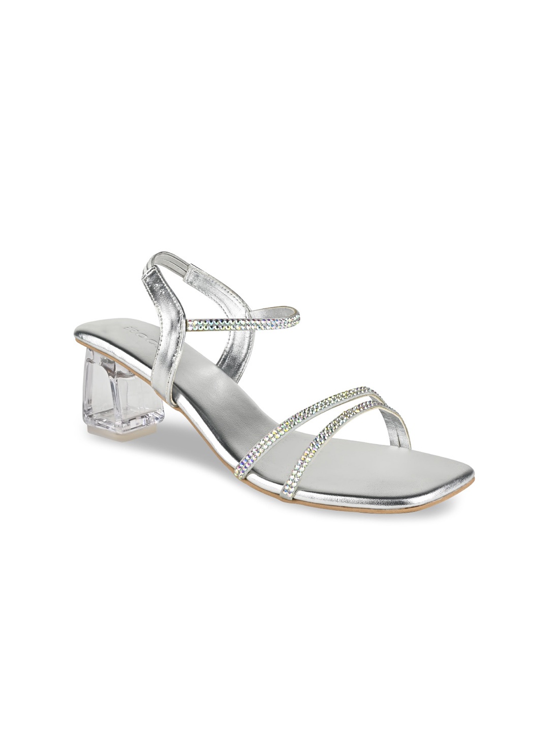 

Rocia Embellished Open Toe Party Block Heels With Backstrap, Silver