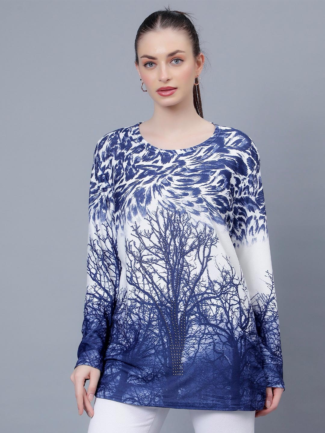 

Steele Graphic Printed Pure Cotton Casual Top, Navy blue