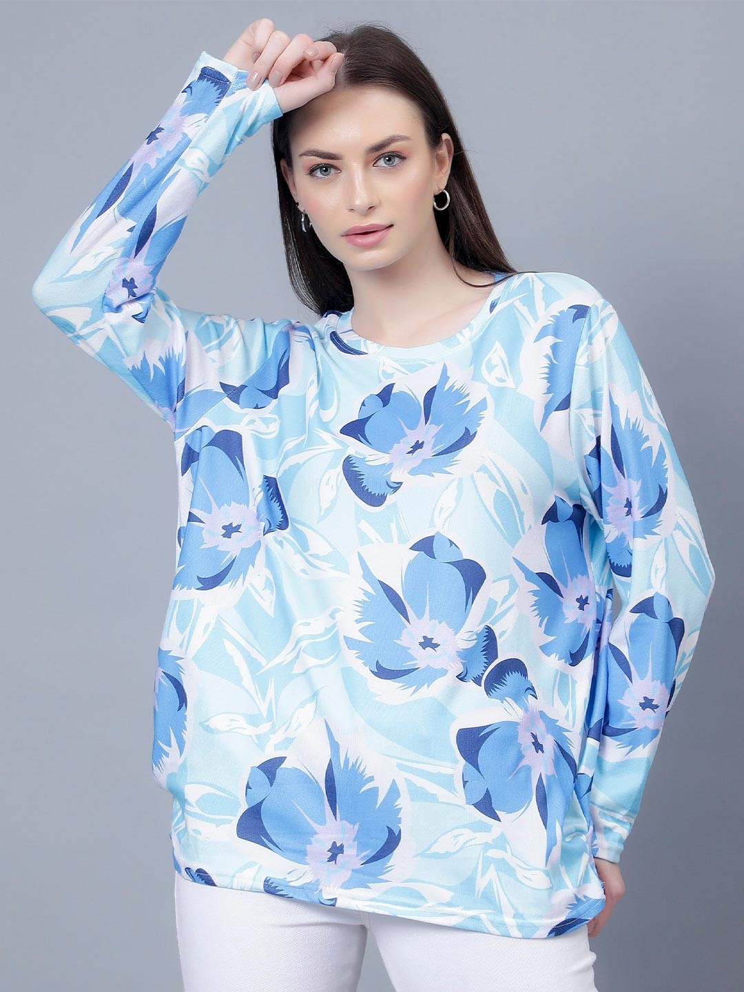 

Steele Floral Printed Pure Cotton Casual Top, Blue