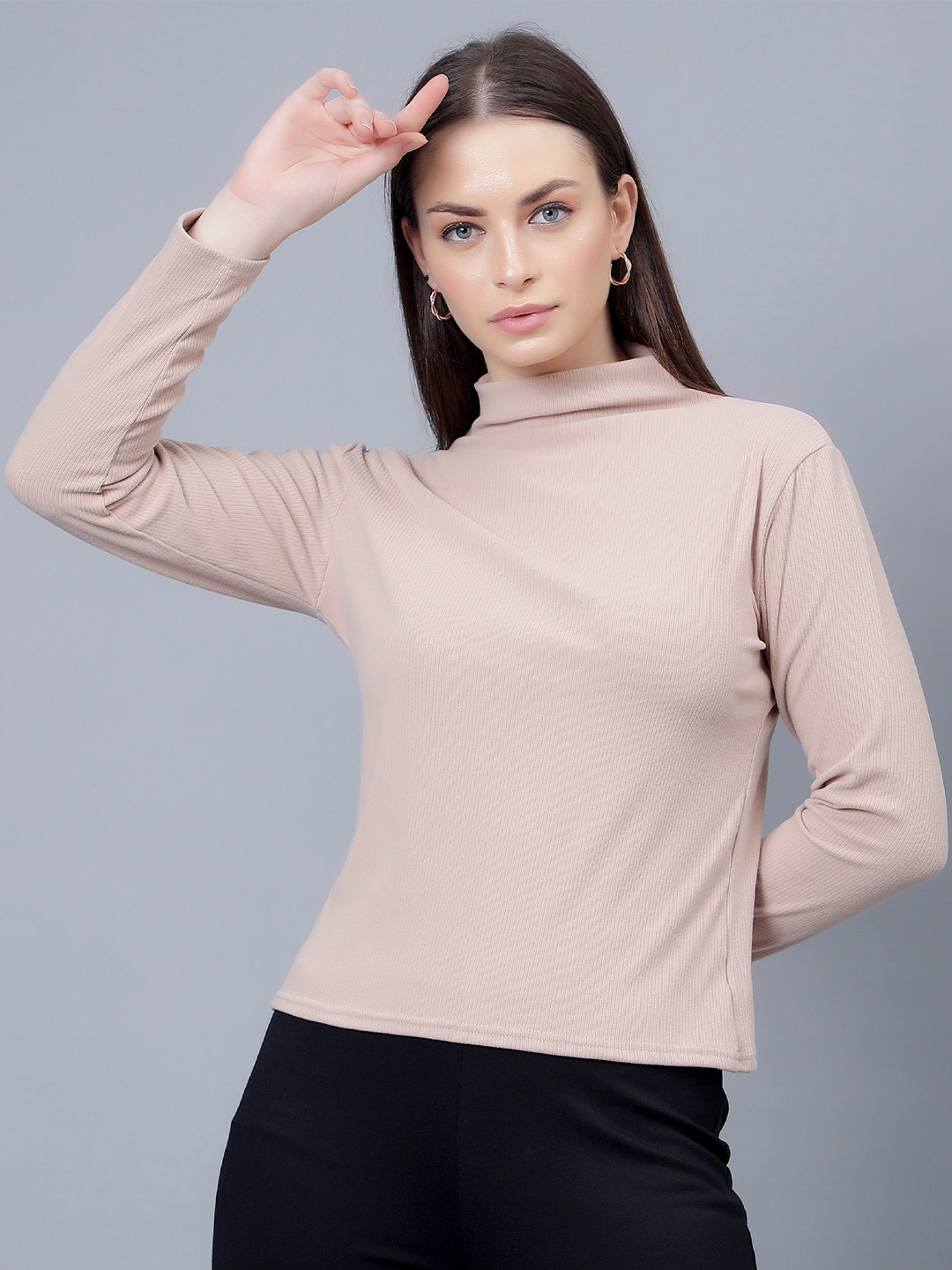 

Steele High Collar Pure Cotton Casual Top, Brown