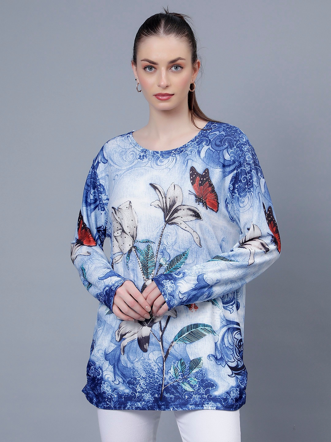 

Steele Graphic Printed Pure Cotton Casual Top, Blue