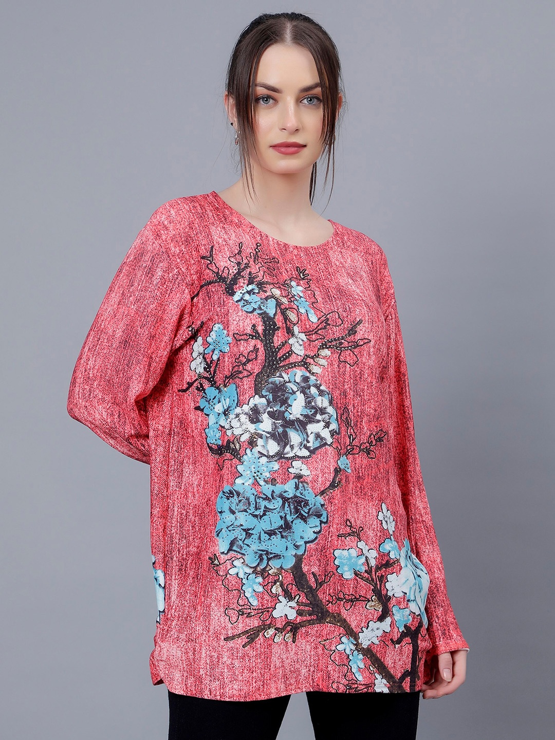 Steele Graphic Printed Pure Cotton Casual Top, Peach