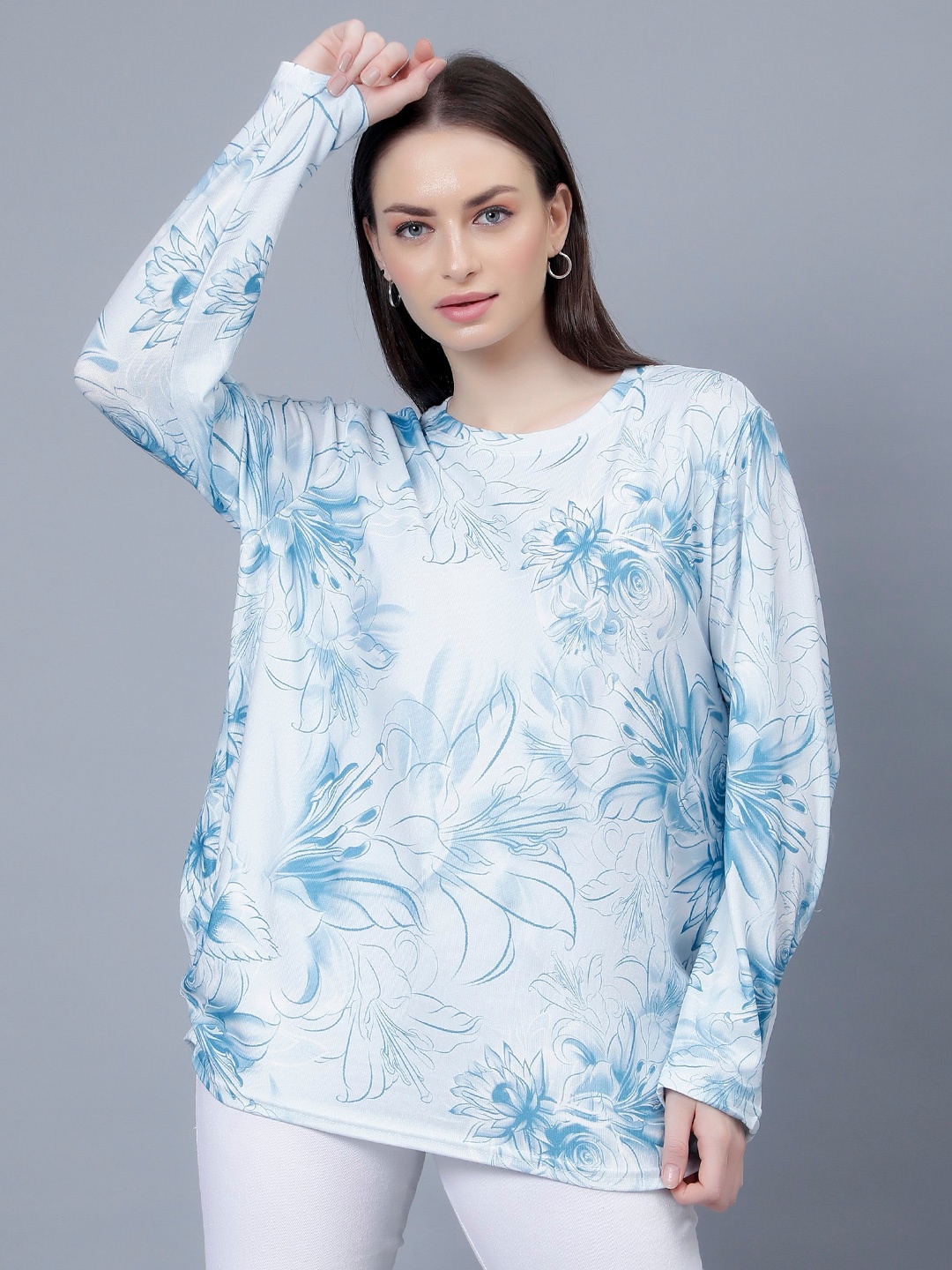 

Steele Floral Printed Pure Cotton Casual Top, Blue