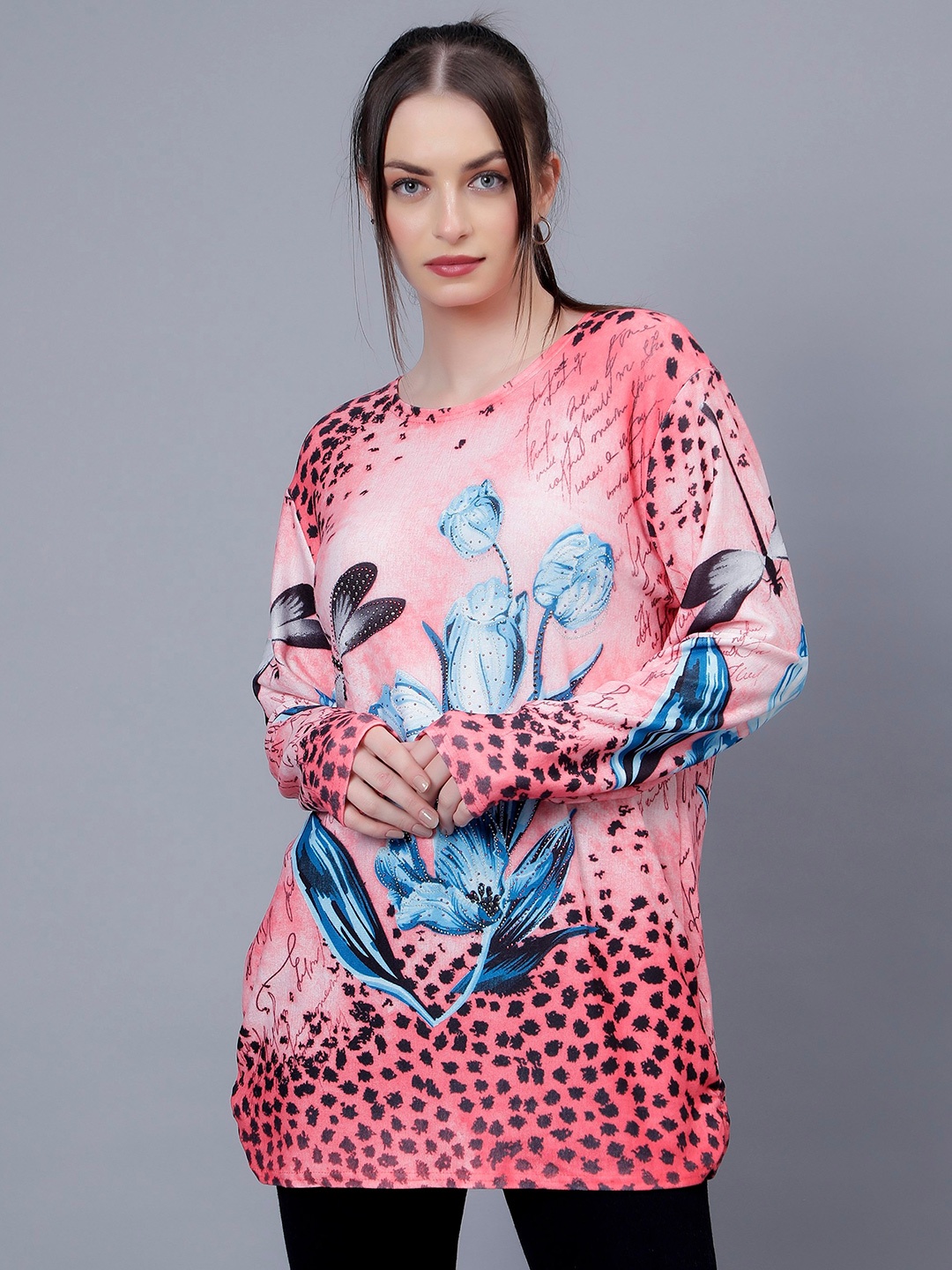 

Steele Floral Printed Round Neck Boxy Top, Pink