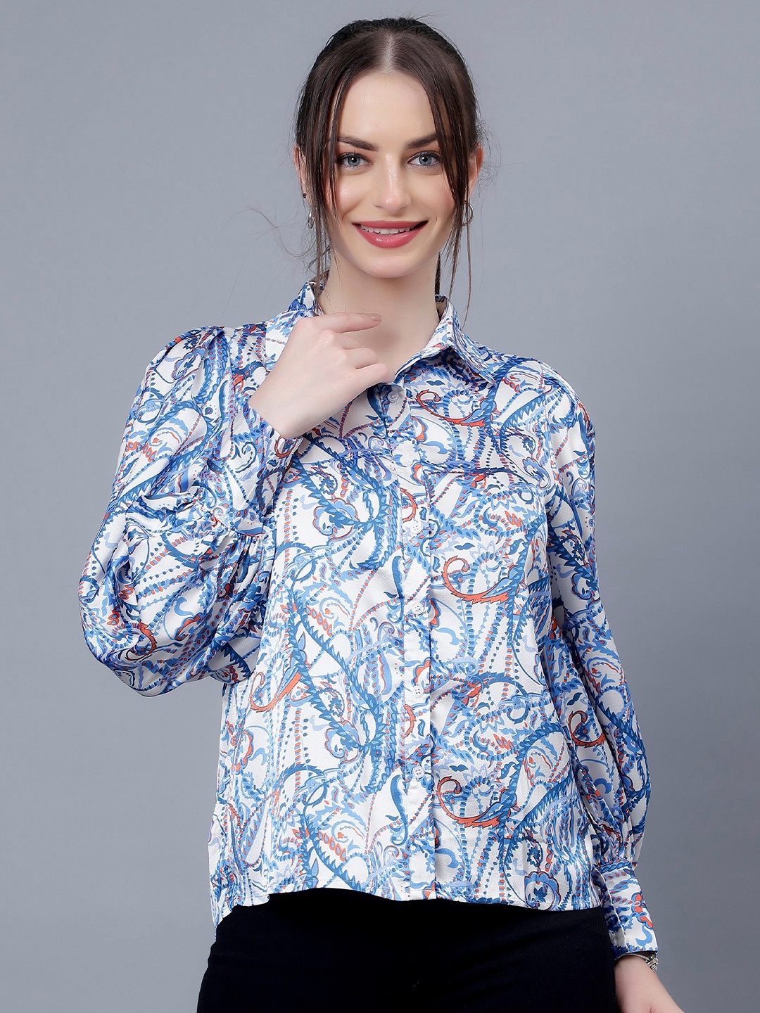 

Steele Ethnic Motifs Printed Shirt Style Top, Blue