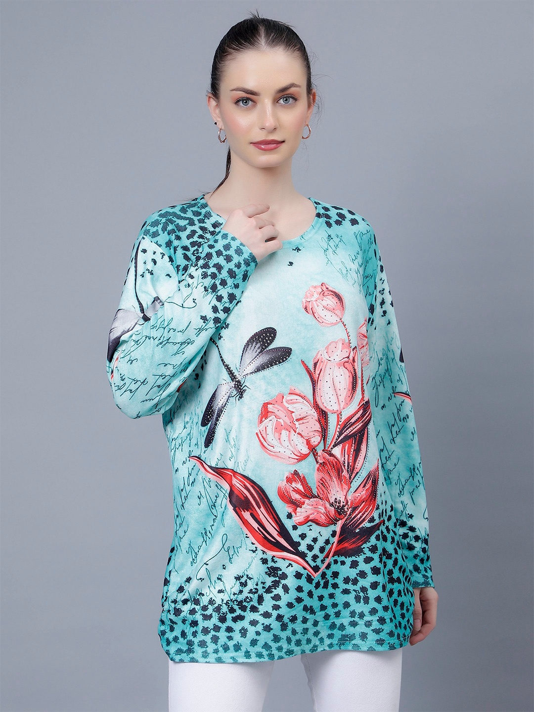 

Steele Floral Printed Round Neck Top, Green