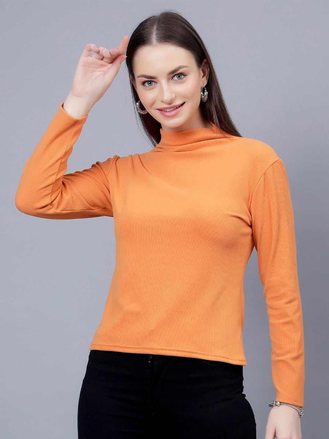 

Steele High Neck Long Sleeve Georgette Top, Orange
