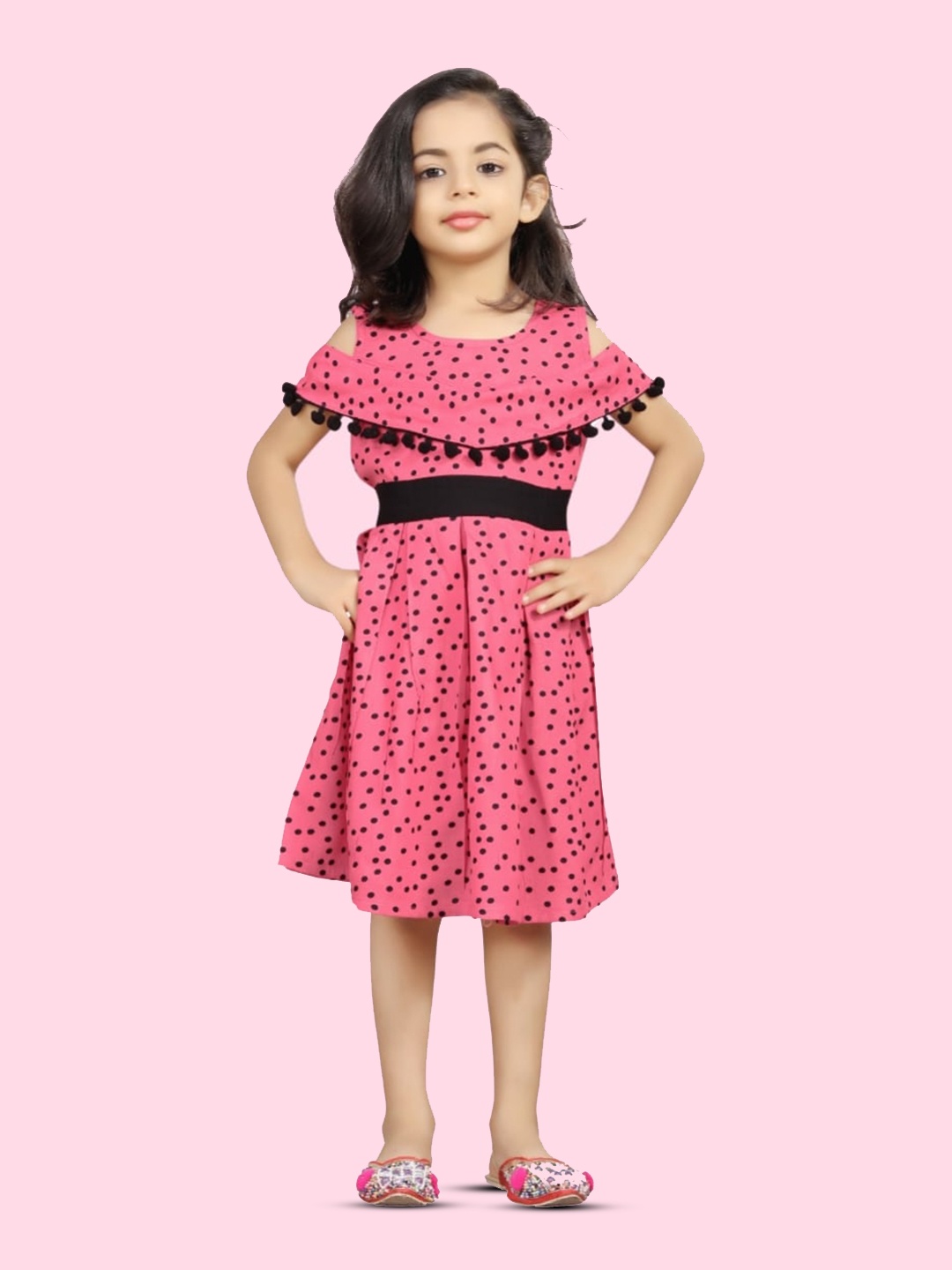 

BAESD Girls Polka Dots Printed A Line Dress, Pink