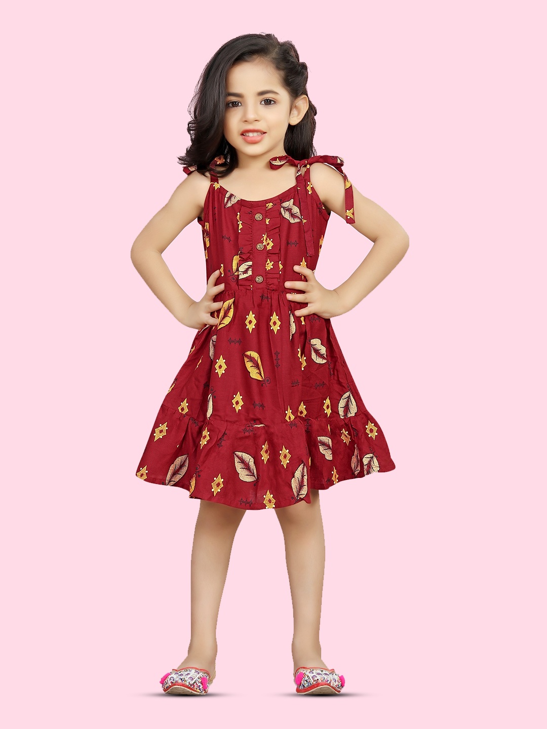 

BAESD Conversational Printed Ruffled Flounce Fit & Flare Dress, Maroon