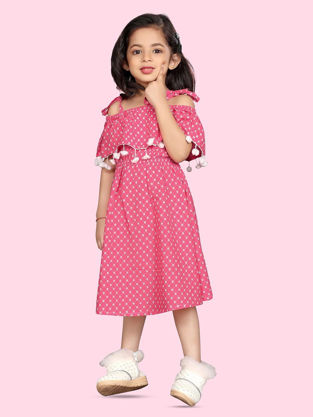 

BAESD Girls Floral Printed A Line Dress, Pink