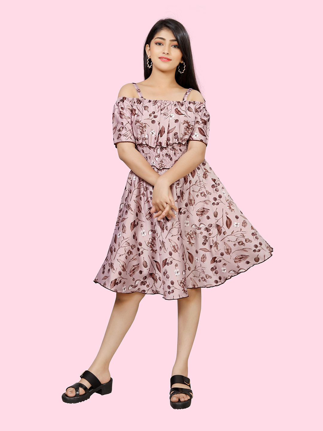 

BAESD Girls Floral Printed A Line Dress, Pink