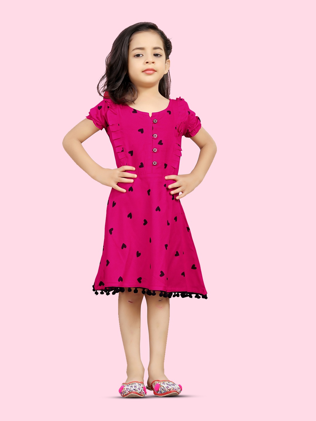 

BAESD Girls Conversational Printed A Line Dress, Fuchsia