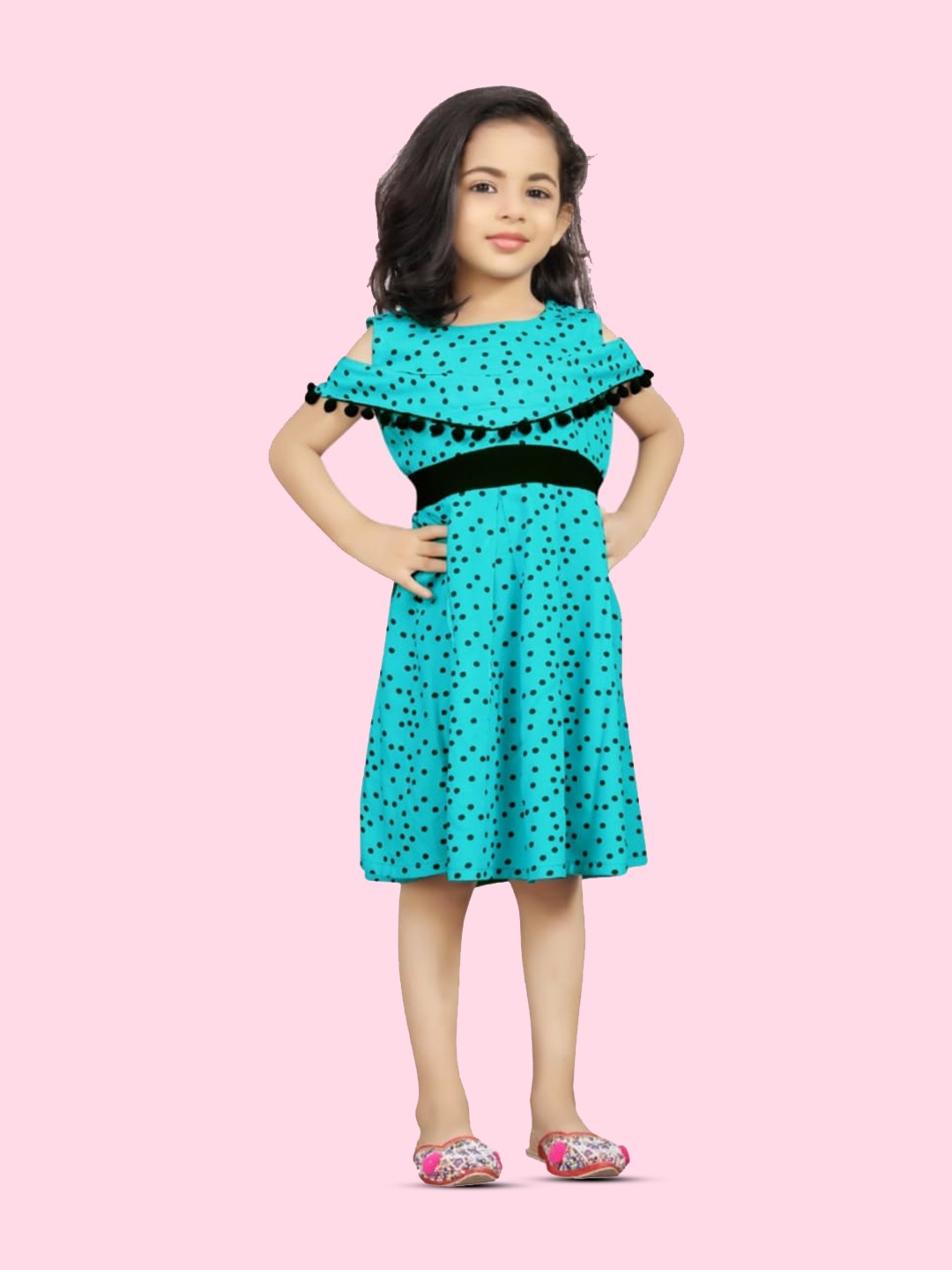 

BAESD Polka Dot Printed Round Neck A-Line Dress, Teal