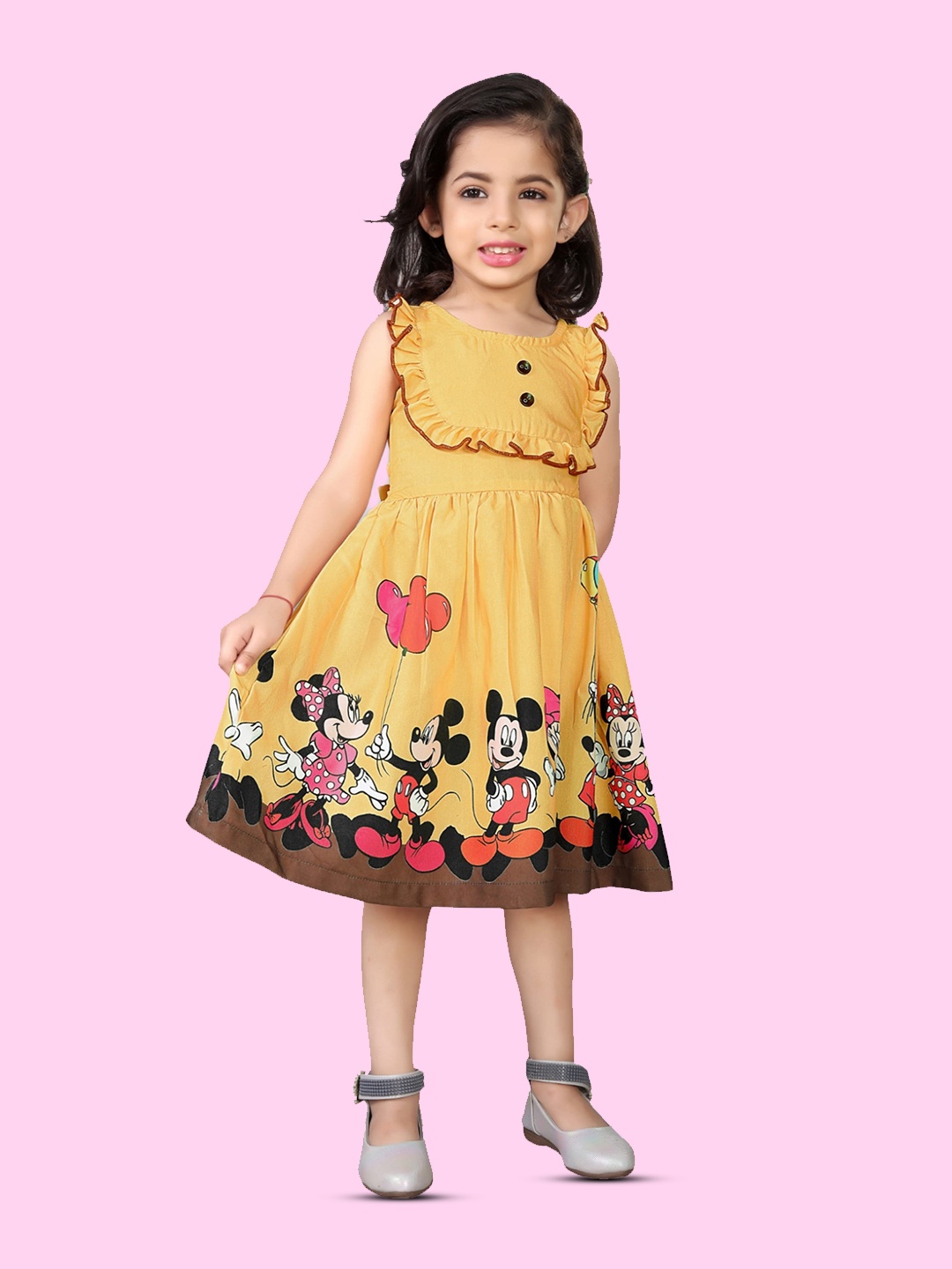 

BAESD Mickey & Minnie Printed Fit & Flare Dress, Yellow