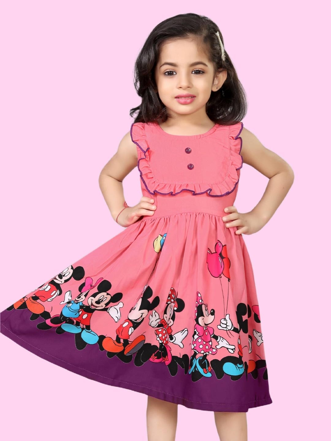 

BAESD Girls Mickey Mouse Printed A-Line Dress, Pink