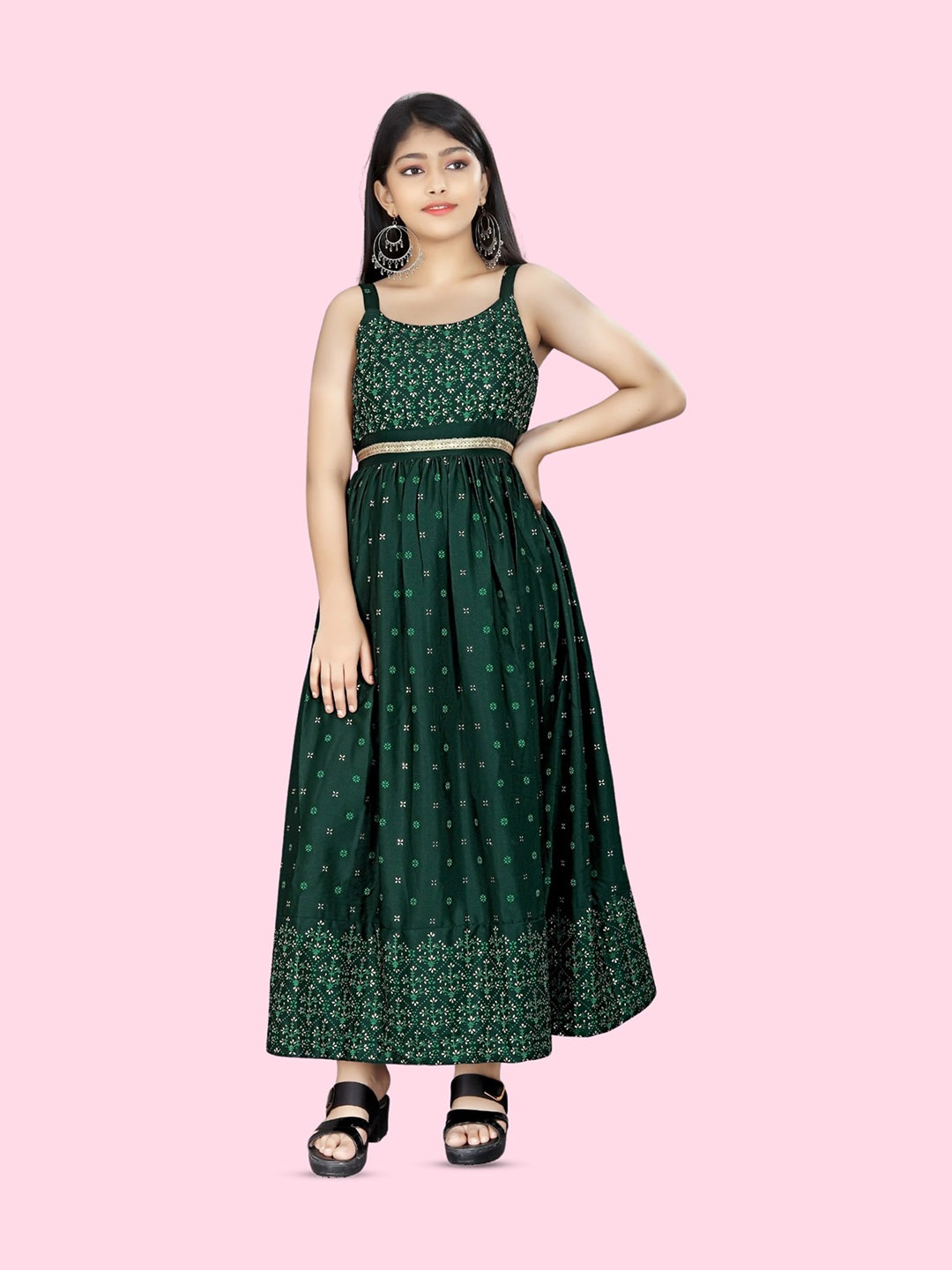 

BAESD Girls Floral Printed Fit & Flare Maxi Dress, Green